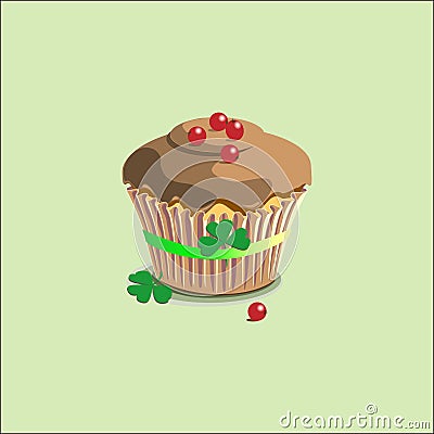 Cupcake wit leaves. Vector Illustration