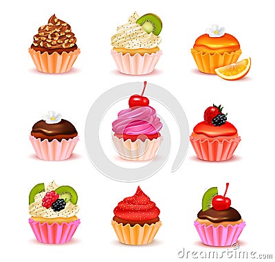 Cupcakes Assortment Set Vector Illustration