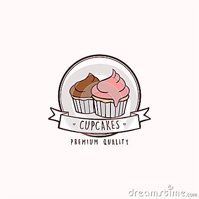 Cupcakes, Bakery and Dessert Logo, Sign, Emblem, Flat Vector Design Vector Illustration