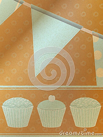 Cupcakes and bunting over brownpaper background Stock Photo