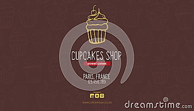 Cupcakes and Cakes banner. Bakery and pastry. Vector Illustration