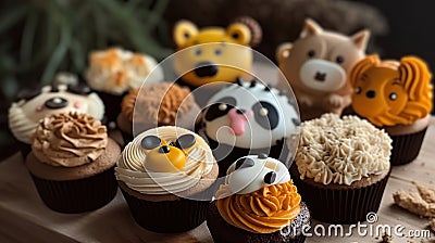 Cupcakes, cookies and ice cream, in the style of carved animal figures, Generative AI Stock Photo