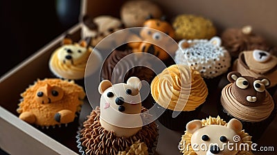 Cupcakes, cookies and ice cream, in the style of carved animal figures, Generative AI Stock Photo