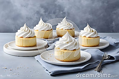 Cupcakes with creamy icing on a grey background. Template for displaying product presentation. Artificial Intelligence Stock Photo
