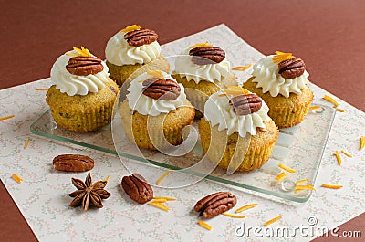 Pecan nuts cupcake set Stock Photo