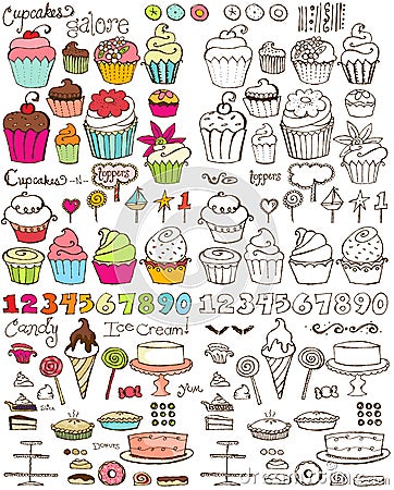 Cupcakes Galore Hand Drawn Vector Collection Vector Illustration