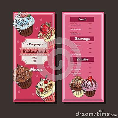 Cupcakes hand drawn menu template Vector Illustration