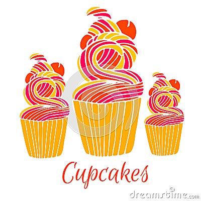 Cupcakes in hand drawn style. Vector Illustration