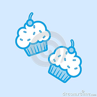 Cupcakes Muffin Vector Icon Simple Blue Vector Illustration