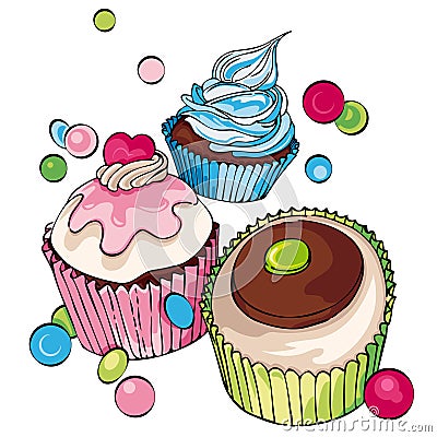 Cupcakes and muffins background Vector Illustration