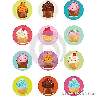 Cupcakes printable sheet in circles Cartoon Illustration