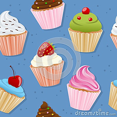 Cupcakes Seamless Pattern Vector Illustration