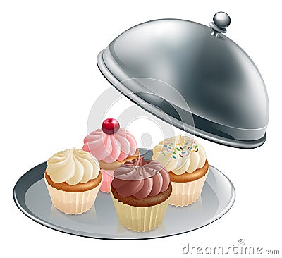 Cupcakes on silver platter Vector Illustration