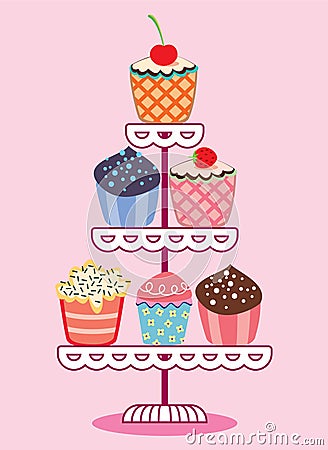 Cupcakes on a stand Vector Illustration