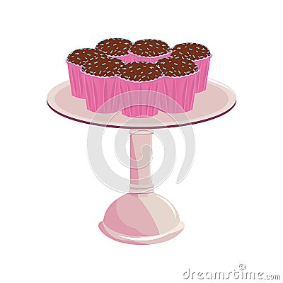 Cupcakes on stand celebration birthday Vector Illustration