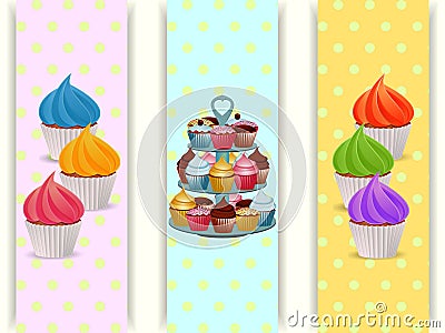 Cupcakes stand and cupcakes banners Stock Photo