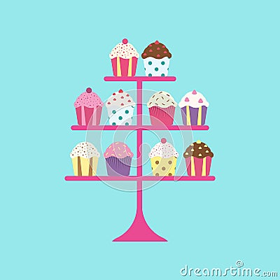 Cupcakes on stand Vector Illustration