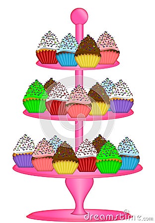 Cupcakes on Three Tier Cake Stand Illustration Stock Photo
