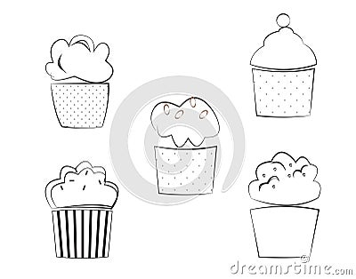 Cupcakes vector illustration set black and white lines Vector Illustration