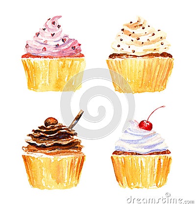 Cupcakes. Watercolor rastr illustration Cartoon Illustration