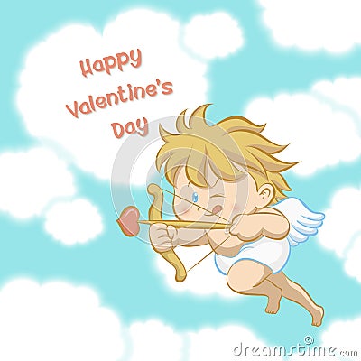Cupid aiming with bow and arrow Vector Illustration