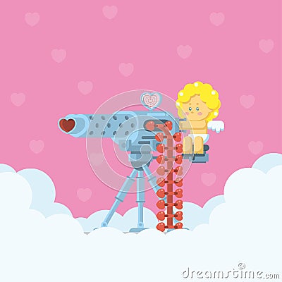 Cupid aiming love machine gun Vector Illustration