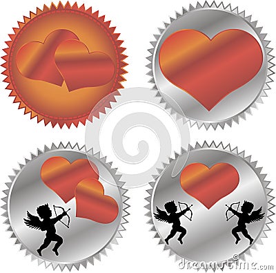 Cupid and a big red heart on the background. Vector Illustration