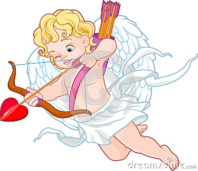 Cupid with Bow and Arrow Aiming at Someone Vector Illustration