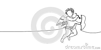 Cupid with bow and arrow continuous line drawing. One line art of love, relationship, lovers, wings, fly, feelings Vector Illustration