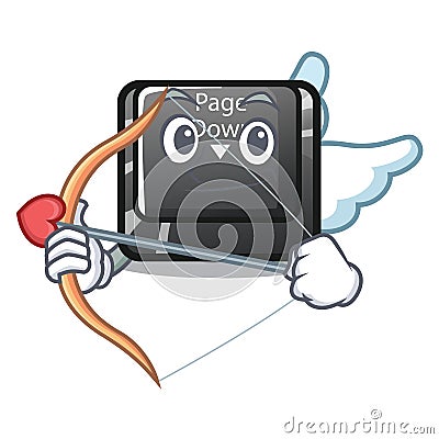 Cupid character page down button installed computer Vector Illustration