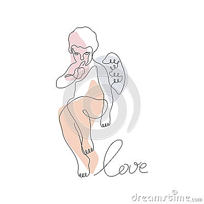 Cupid continuous line pastel vector illustration Vector Illustration