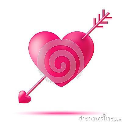 Cupid heart with cupid arrow. Symbol of love. 3d Heart with arrow. Valentines Day. Vector illustration. Vector Illustration