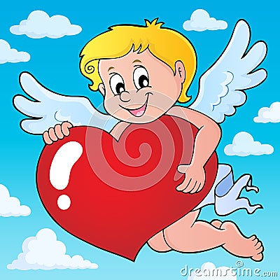 Cupid holding stylized heart image 2 Vector Illustration
