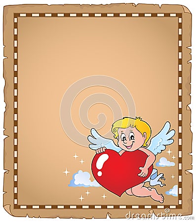 Cupid holding stylized heart parchment 2 Vector Illustration