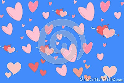 Cupid love bow and arrow pierces Couple of hearts Stock Photo