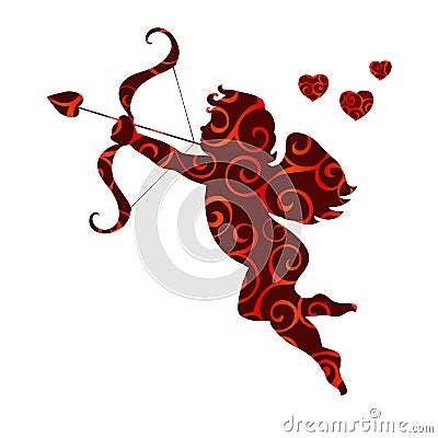 Cupid love pattern silhouette ancient mythology fantasy Vector Illustration