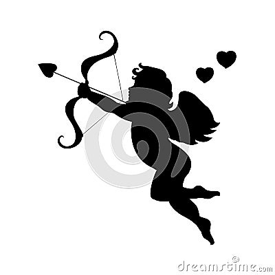 Cupid love silhouette ancient mythology fantasy Vector Illustration