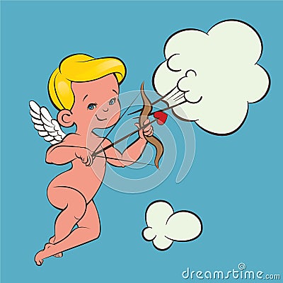 Cupid Love silhouette with bow and arrow and speech bubble Vector Illustration