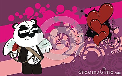 Cupid plush little panda bear cartoon valentine background Vector Illustration