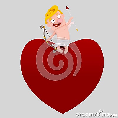 Cupid sitting on a big heart Stock Photo