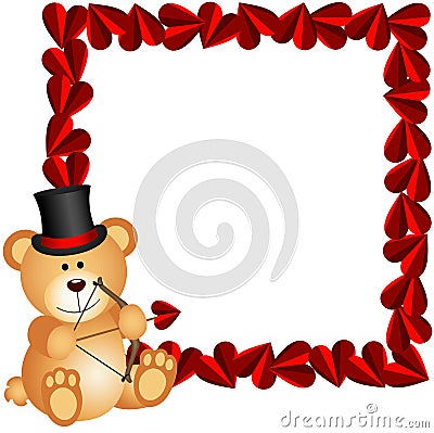 Cupid teddy bear with heart frame Stock Photo