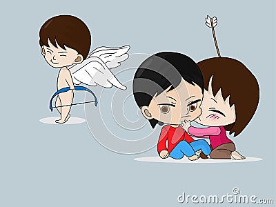 Cupids Archery for Love But shot by only one woman Vector Illustration