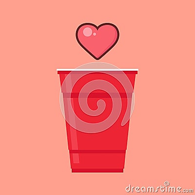 cuploveRed beer cup vector. Red plastic cup isolated on pink background. Vector Illustration