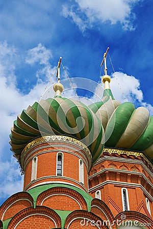 Cupola of the Cathedral of Vasily the Blessed. Saint Basil`s Cathedral is a church in the Red Square in Moscow Stock Photo