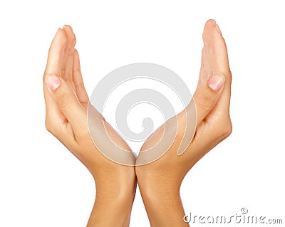 Cupped hands of a beautiful female Stock Photo