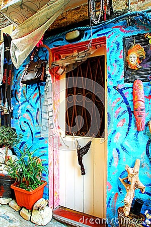 Fancy decorated facade of an Italian house in Cupra Marittima Alta (Marano) Editorial Stock Photo