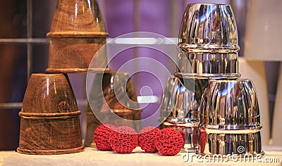 Cups and balls for magicians Stock Photo