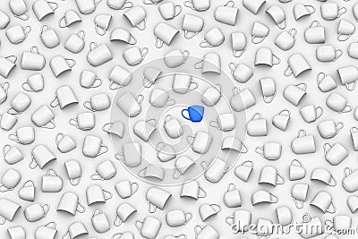 Cups with blue color centre cup on grayscale background 3D illustration Cartoon Illustration