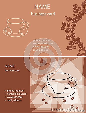 Cups and coffee grains - vector brown visit cards Vector Illustration