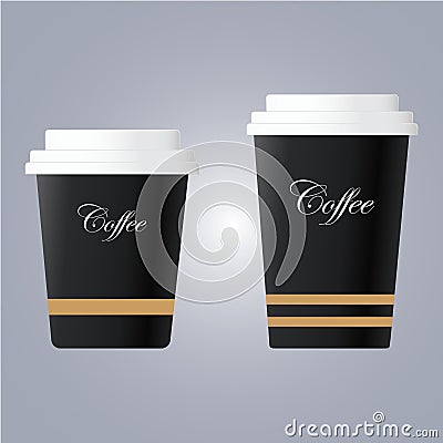 Cups of coffee on grey background Vector Illustration